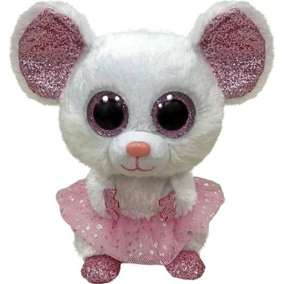 Ty Beanie Boos Nina Mouse Plush 7" White Pink Sparkly Ears Feet Glittered Accent - Picture 1 of 8